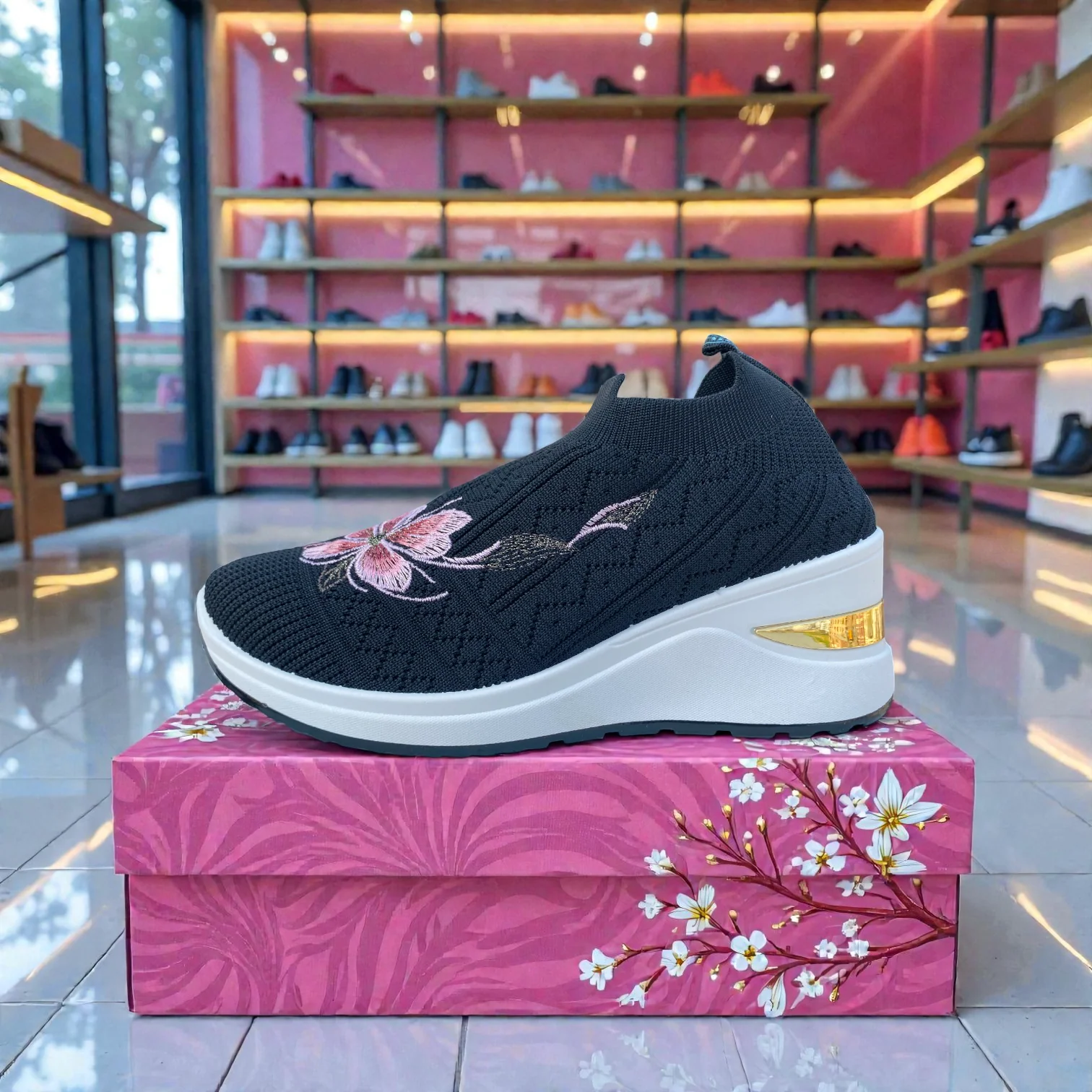 404 - Black Knit High Loafer For Girls - Image 12