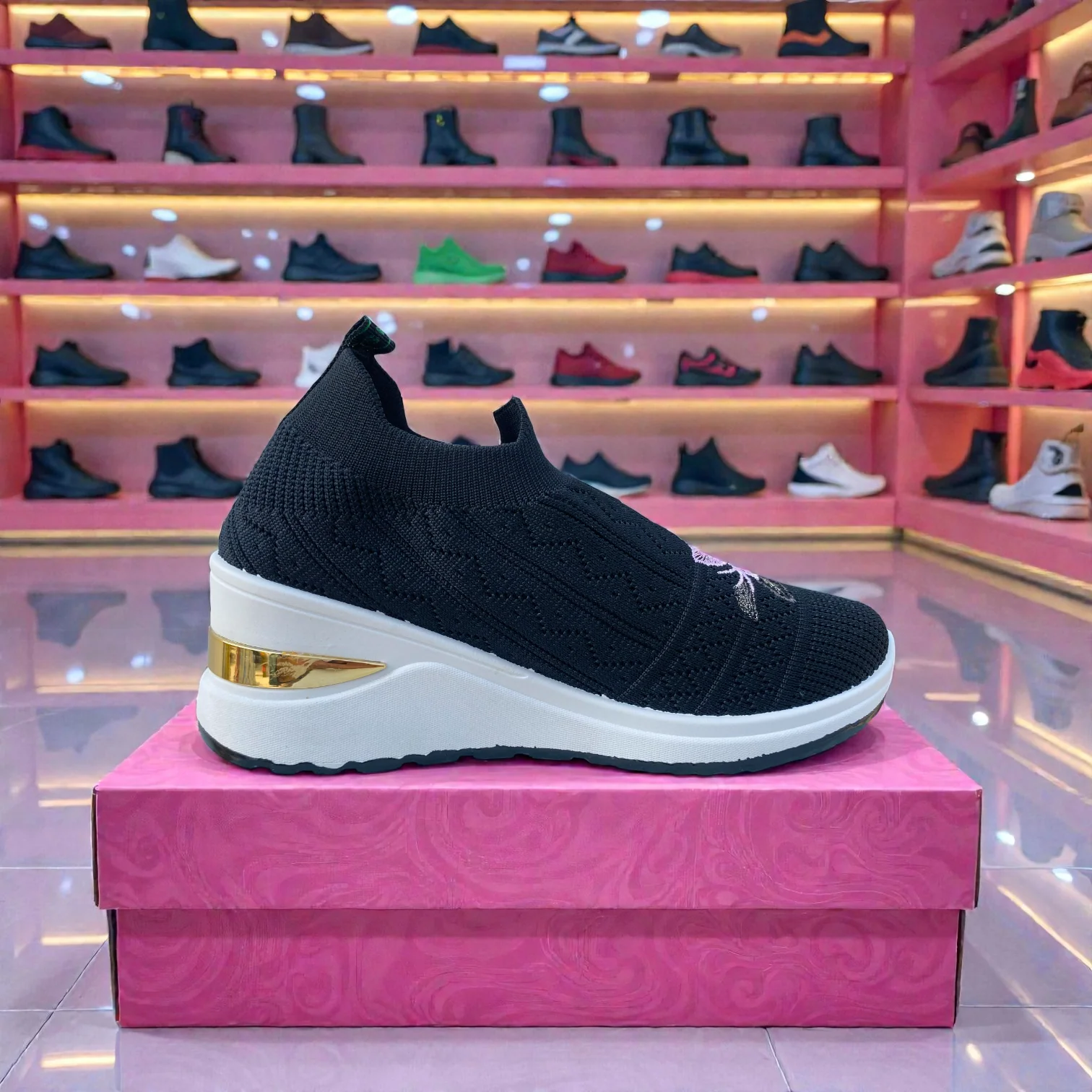 404 - Black Knit High Loafer For Girls - Image 3