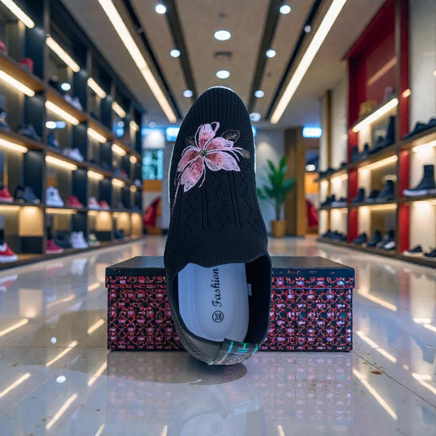 404 - Black Knit High Loafer For Girls - Image 8